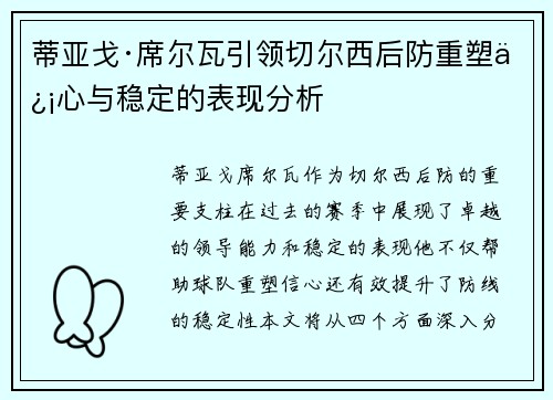 蒂亚戈·席尔瓦引领切尔西后防重塑信心与稳定的表现分析